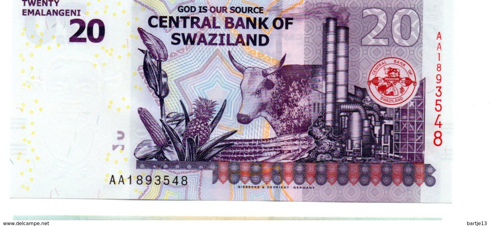 SWAZILAND 20 EMALANGENI PICK 37a UNCIRCULATED - Swasiland