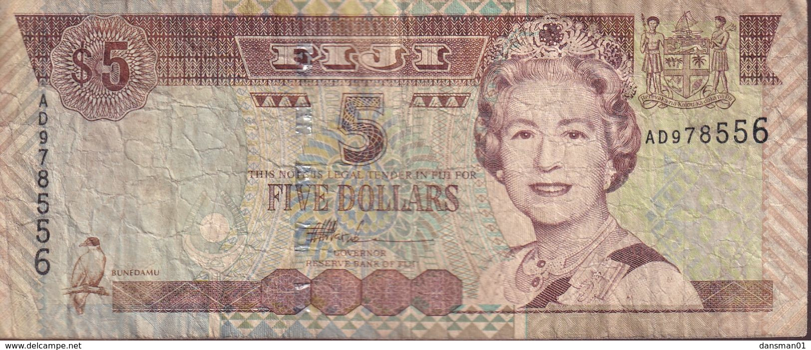 FIJI 2002 $5 Banknote AD978556 - Fiji