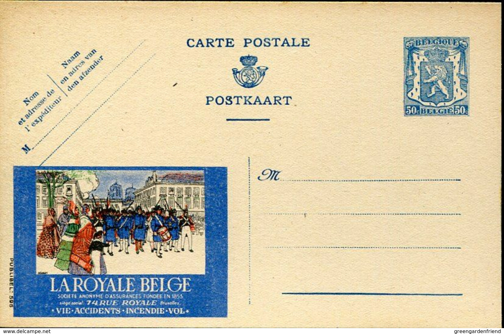 56026 Belgium,  Stationery Card Entier Publibel 595 La Royale Belge  50c. - Publibels