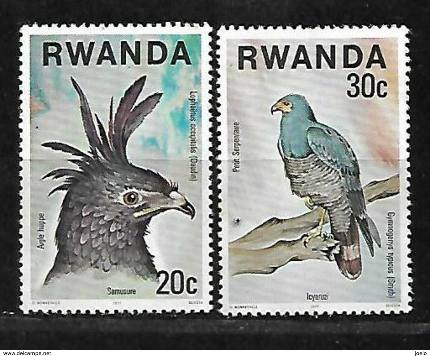 RWANDA 1977 BIRDS  PAIR MNH - Usati