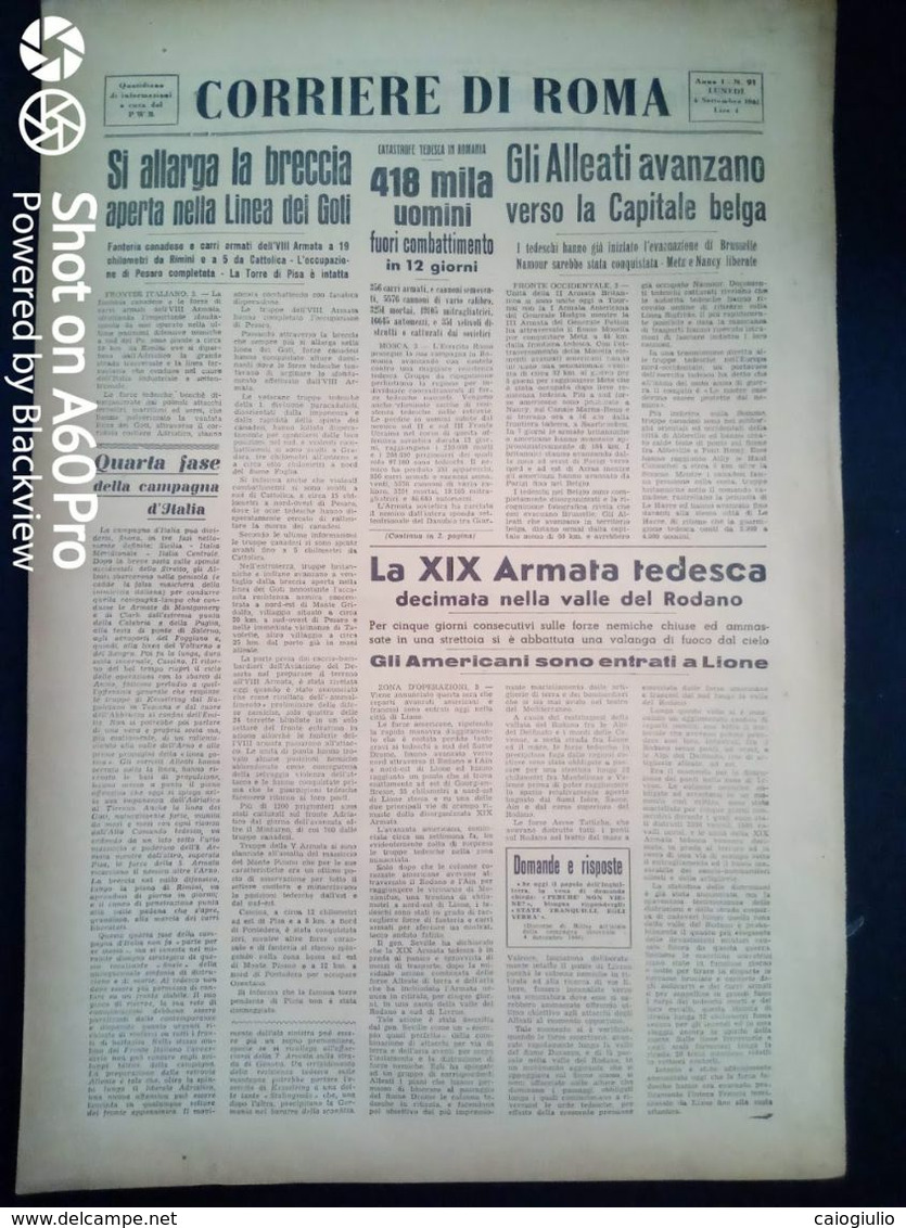 FASCISMO - CORRIERE DI ROMA N° 91 -  4 SETTEMBRE 1944 - LA X ARMATA TEDESCA DECIMATA - Oorlog 1939-45