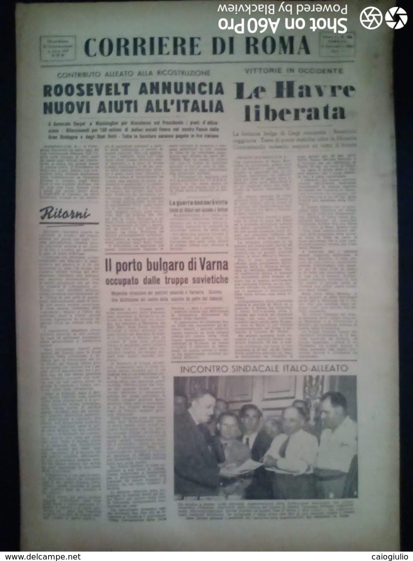 FASCISMO - CORRIERE DI ROMA N° 96 -  9 SETTEMBRE 1944 - ROOSEVELT ANNUNCIA NUOVI AIUTI ALL'ITALIA - Oorlog 1939-45