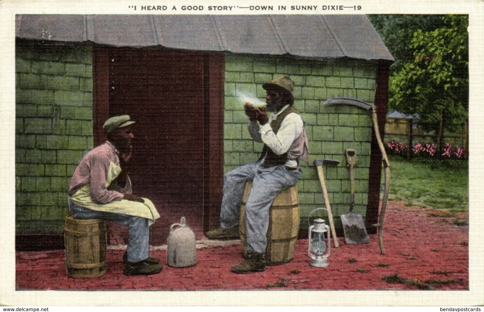 Black Americana, "Good Story Down In Sunny Dixie" (1930s) Kropp Co. 19 Postcard - Black Americana