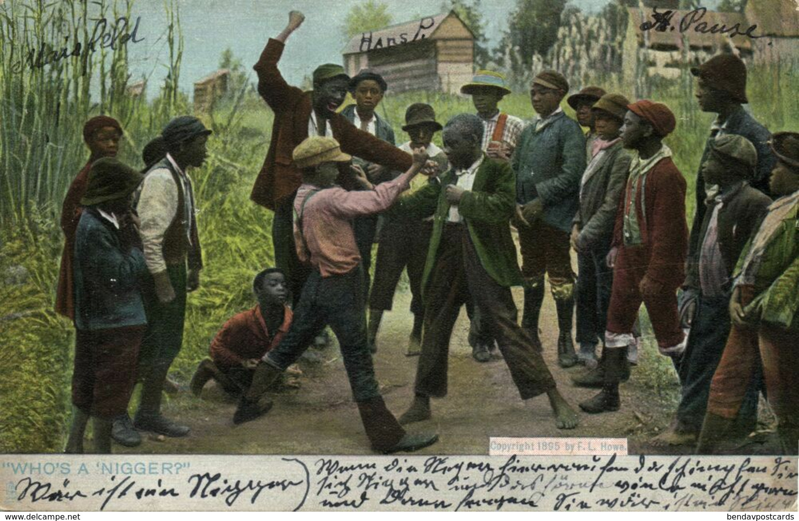 Black Americana, Two Fighting Boys (1906) Raphael Tuck "Dixie Land" Postcard - Black Americana