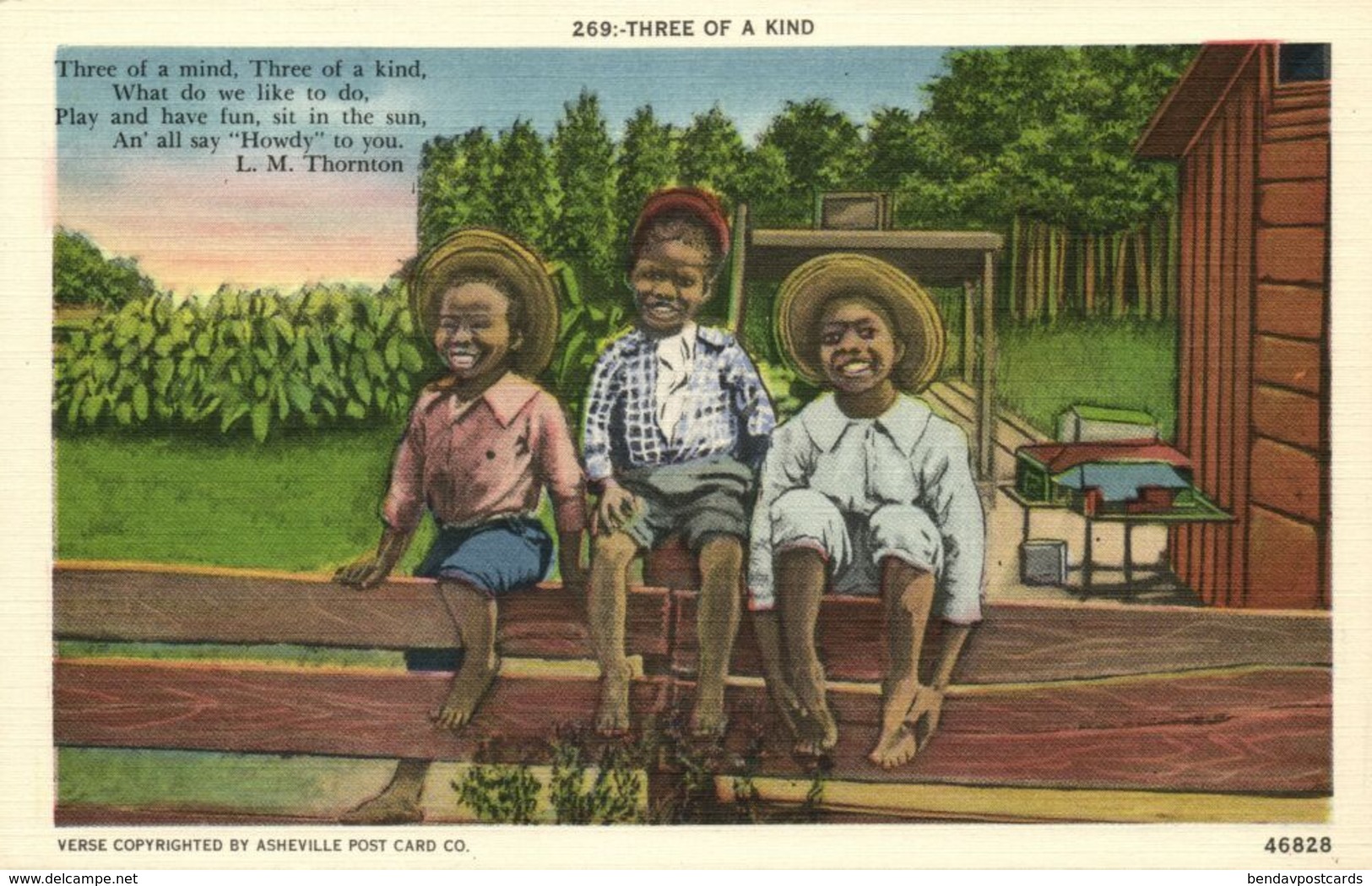 Black Americana, "Three Of A Kind" (1940s) Asheville 46828 Postcard - Black Americana