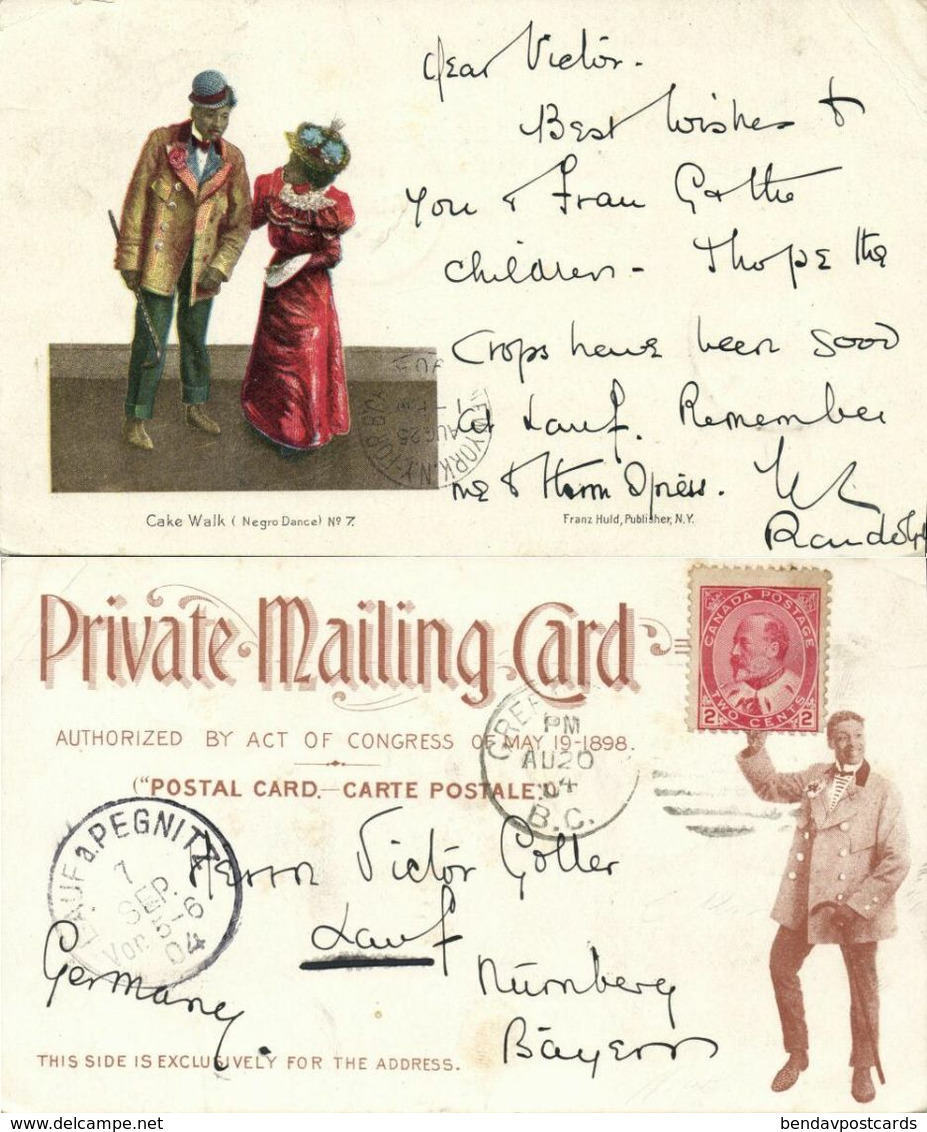Black Americana, Cake Walk Dance (1904) Franz Huld Private Mailing Card No. 7 - Black Americana