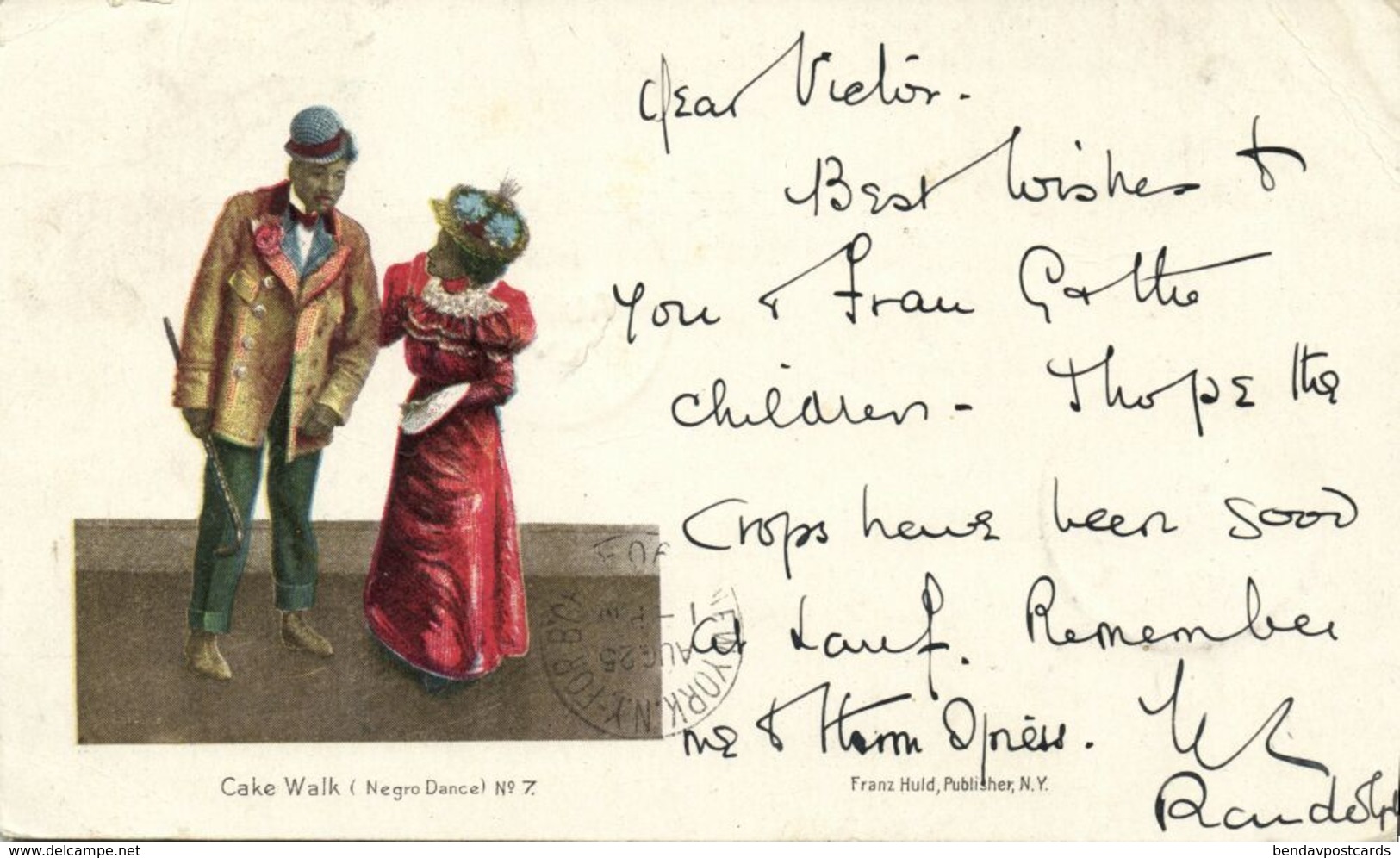 Black Americana, Cake Walk Dance (1904) Franz Huld Private Mailing Card No. 7 - Black Americana