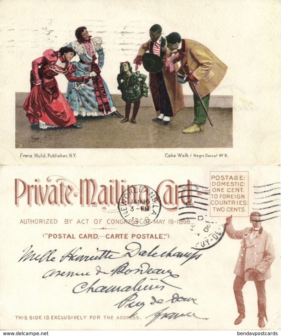 Black Americana, Cake Walk Dance (1908) Franz Huld Private Mailing Card No. 5 - Black Americana