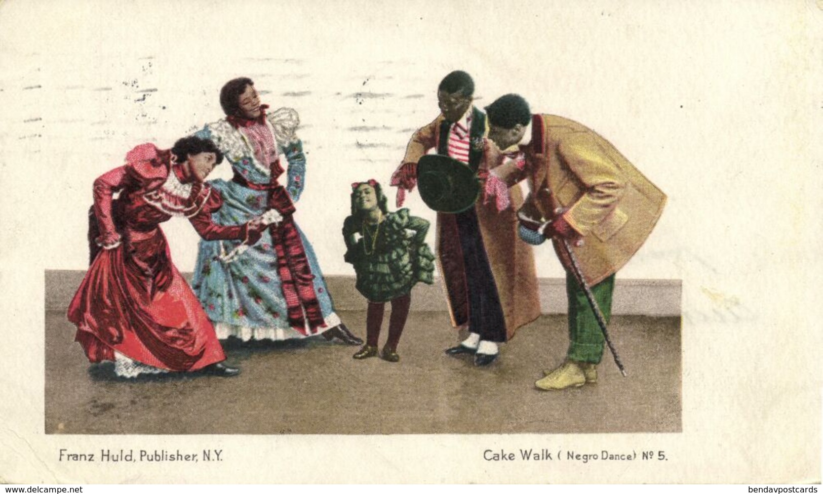 Black Americana, Cake Walk Dance (1908) Franz Huld Private Mailing Card No. 5 - Black Americana