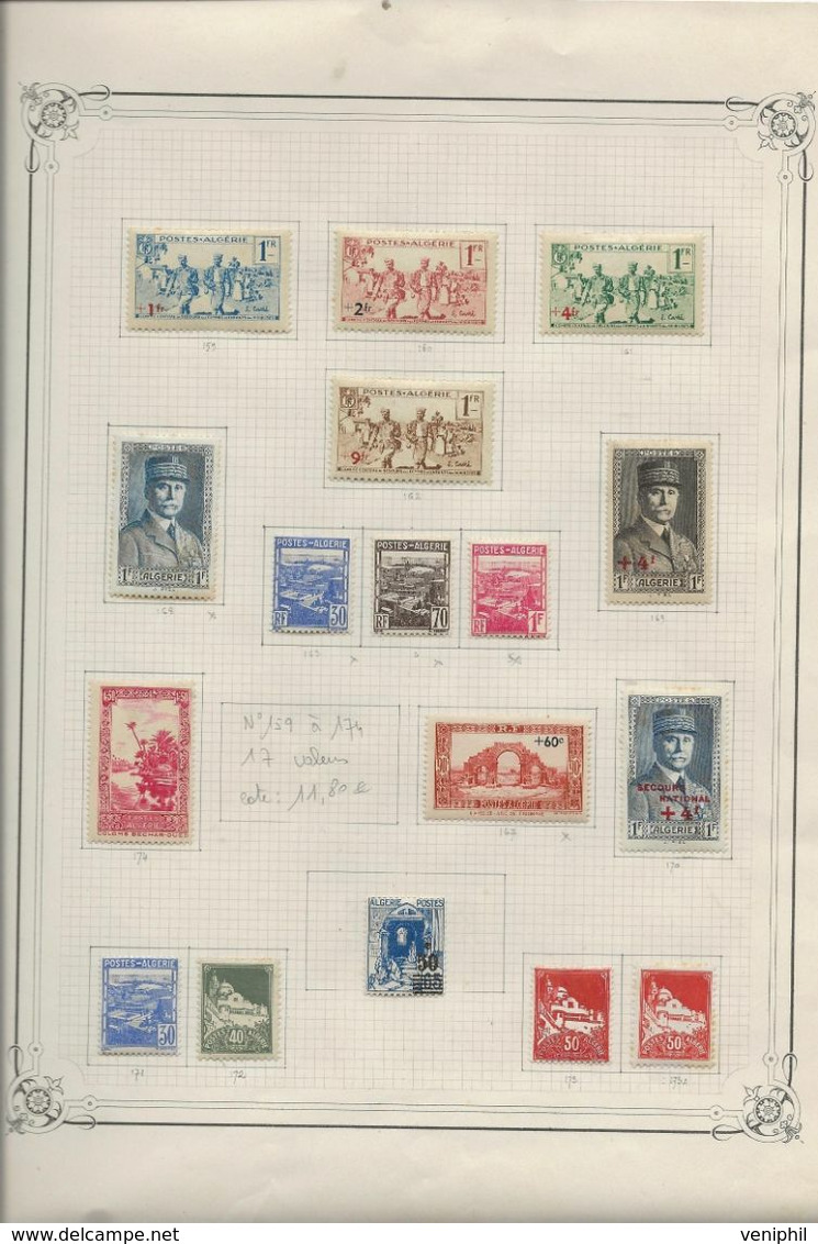 ALGERIE -TIMBRES N°159 A 199 NEUF CHARNIERE SUR 2 PAGES D'ALBUM - COTE :20,90 € - Unused Stamps