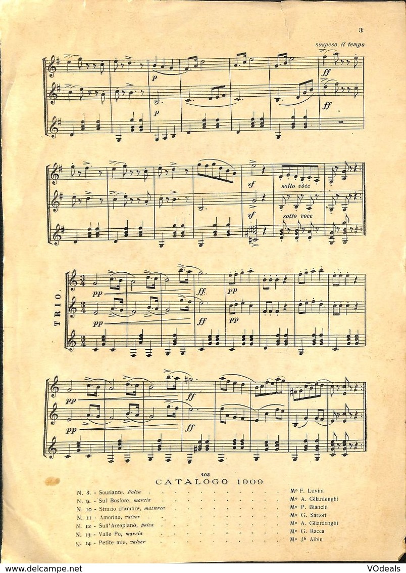 ANCIENNES PARTITIONS DE MUSIQUE -  IL MANDOLINO : GIORNALE DI MUSICA QUINDICINALE - In Colina - Année 1909 - Music