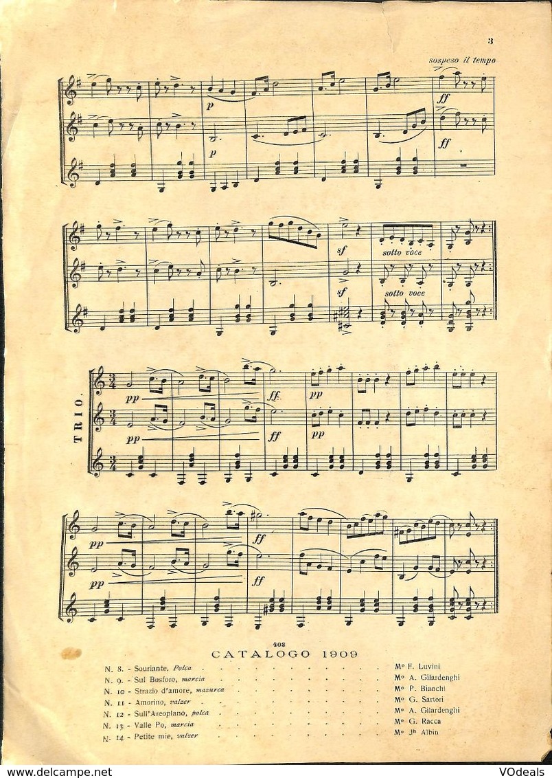 ANCIENNES PARTITIONS DE MUSIQUE -  IL MANDOLINO : GIORNALE DI MUSICA QUINDICINALE - In Colina - Année 1909 - Musica