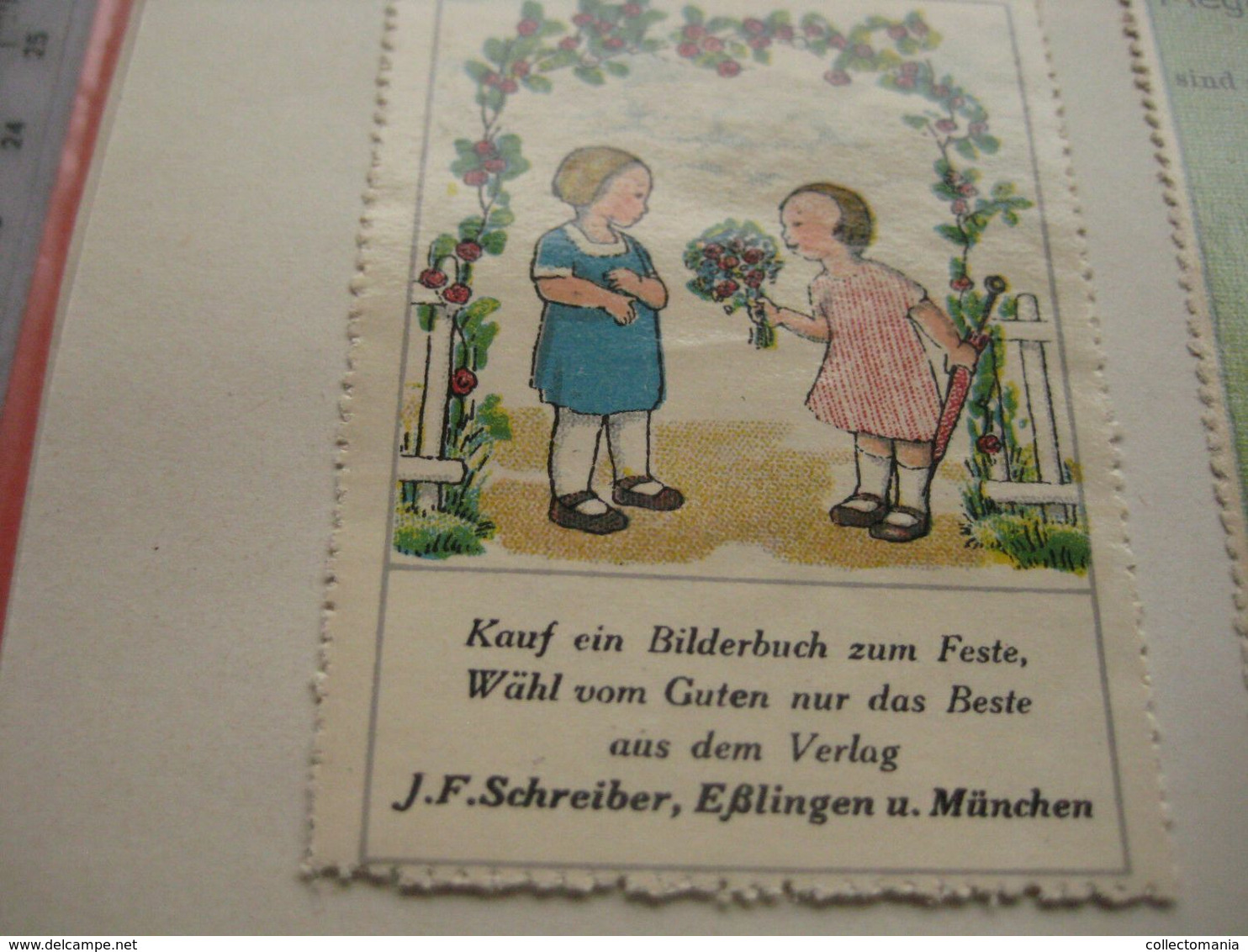 6 POSTER STAMPS anno1913  Cinderella advertising vignettes art OLFERS BILDERBUCHEN Schreiber in Eslingen ART books