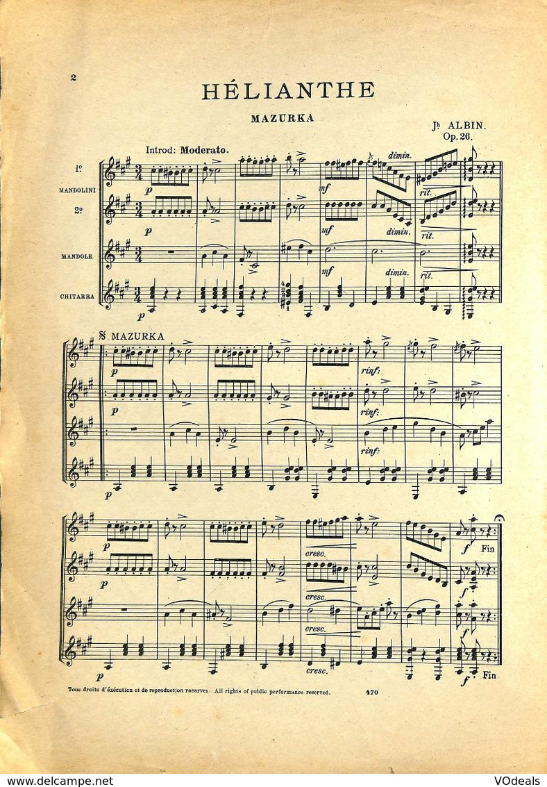 ANCIENNES PARTITIONS DE MUSIQUE -  IL MANDOLINO : GIORNALE DI MUSICA QUINDICINALE - Hélianthe - Année 1923 - Musique