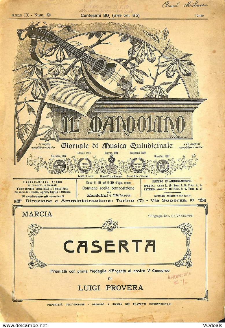 ANCIENNES PARTITIONS DE MUSIQUE -  IL MANDOLINO : GIORNALE DI MUSICA QUINDICINALE - Caserta - Année 1924 - Musik