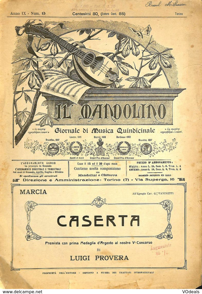 ANCIENNES PARTITIONS DE MUSIQUE -  IL MANDOLINO : GIORNALE DI MUSICA QUINDICINALE - Caserta - Année 1924 - Musique