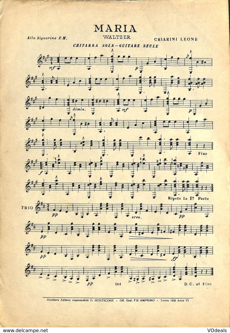 ANCIENNES PARTITIONS DE MUSIQUE -  IL MANDOLINO : GIORNALE DI MUSICA QUINDICINALE - Al Veglione - Année 1928 - Musique