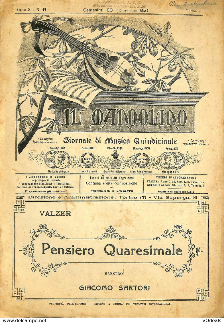 ANCIENNES PARTITIONS DE MUSIQUE -  IL MANDOLINO : GIORNALE DI MUSICA QUINDICINALE - Pensiero Quaresimale - Année 1928 - Musica