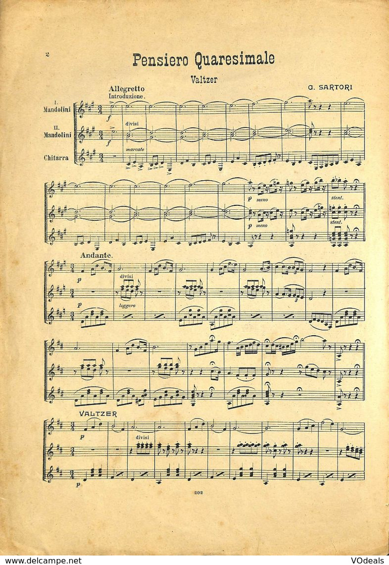 ANCIENNES PARTITIONS DE MUSIQUE -  IL MANDOLINO : GIORNALE DI MUSICA QUINDICINALE - Pensiero Quaresimale - Année 1928 - Musica