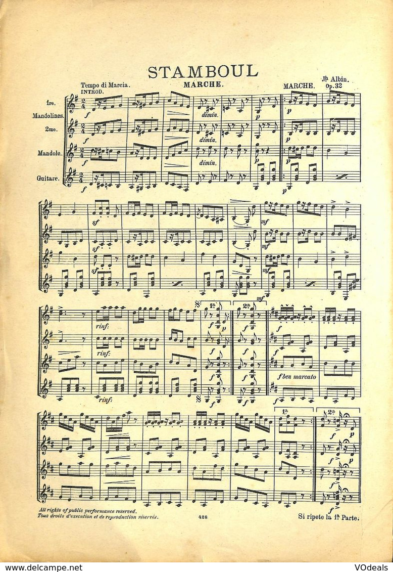 ANCIENNES PARTITIONS DE MUSIQUE -  IL MANDOLINO : GIORNALE DI MUSICA QUINDICINALE - Stamboul - Année 1924 - Musik