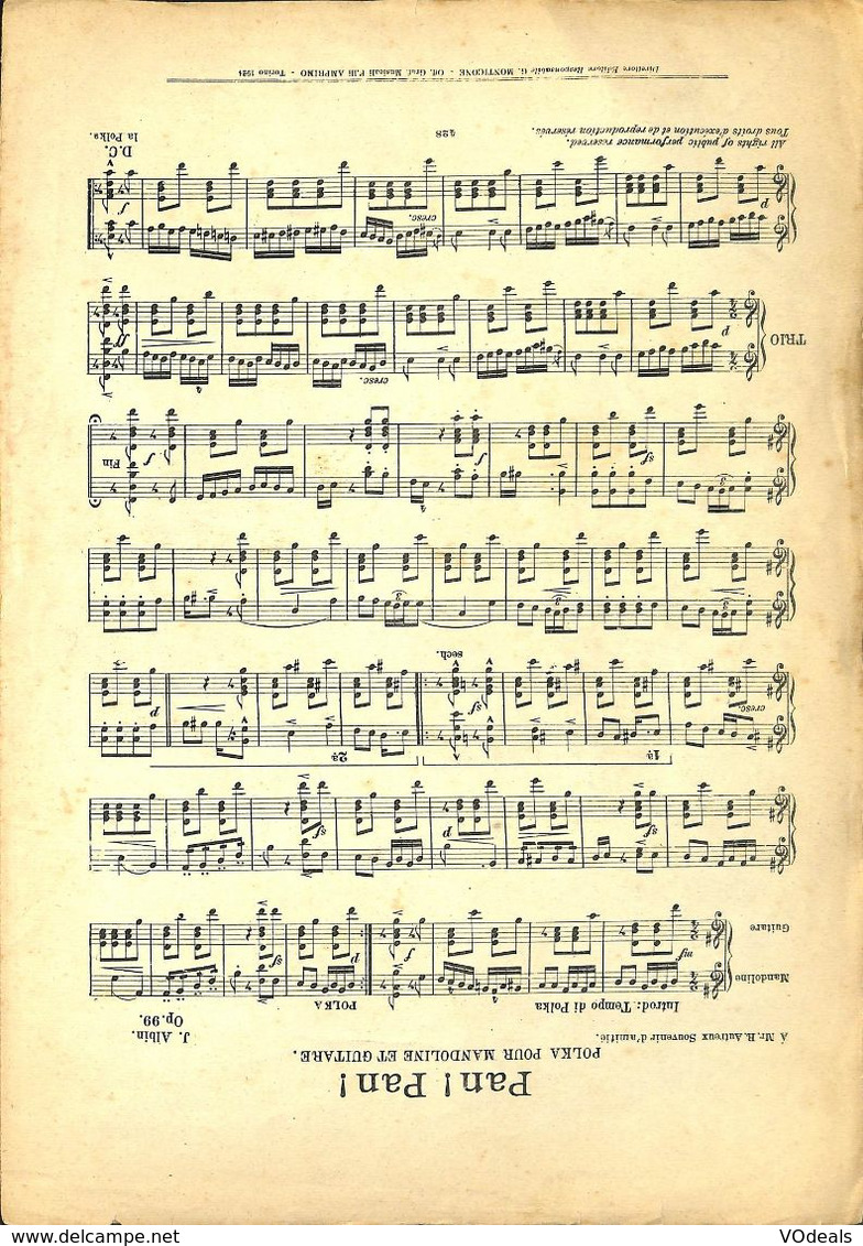 ANCIENNES PARTITIONS DE MUSIQUE -  IL MANDOLINO : GIORNALE DI MUSICA QUINDICINALE - Stamboul - Année 1924 - Musica