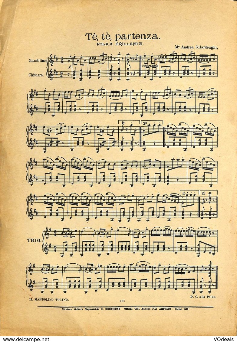 ANCIENNES PARTITIONS DE MUSIQUE -  IL MANDOLINO : GIORNALE DI MUSICA QUINDICINALE - Port-Arthur - Année 1926 - Music