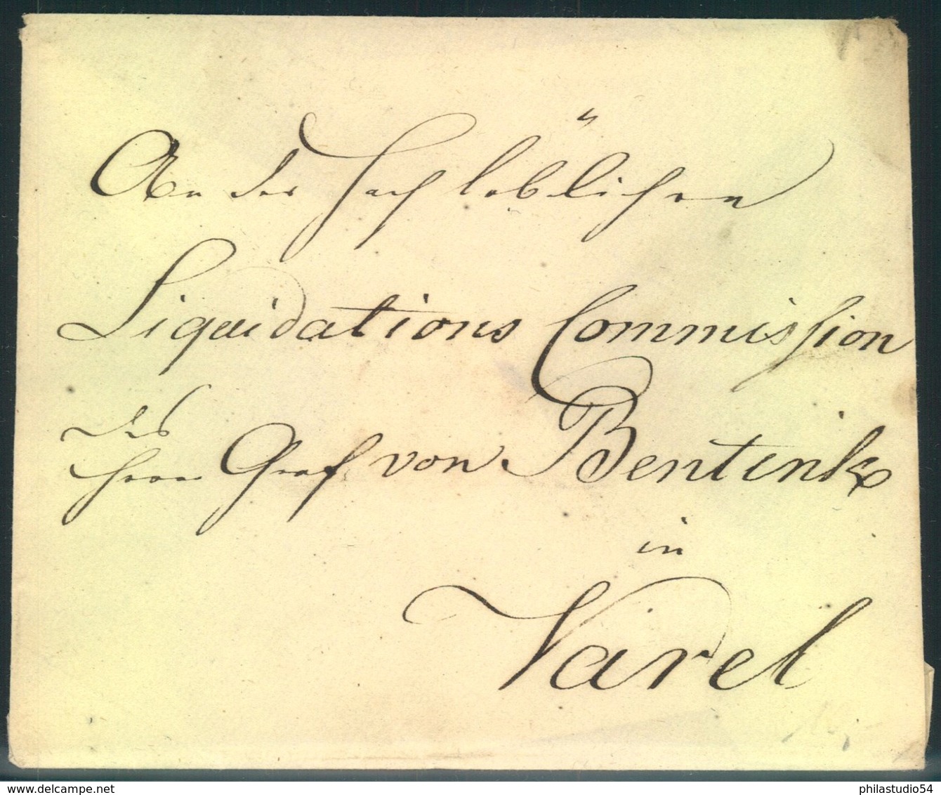 1830 (ca.): Umschlag An "Liquidations Commission Graf Von Bentinck". Historisch Interessant - Oldenbourg