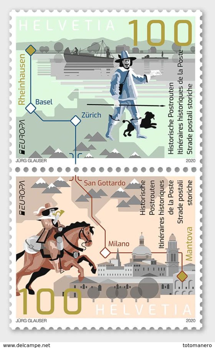 SWITZERLAND/Schweiz, Helvetia EUROPA 2020 "Ancient Postal Routes" Set Of 2v** - 2020