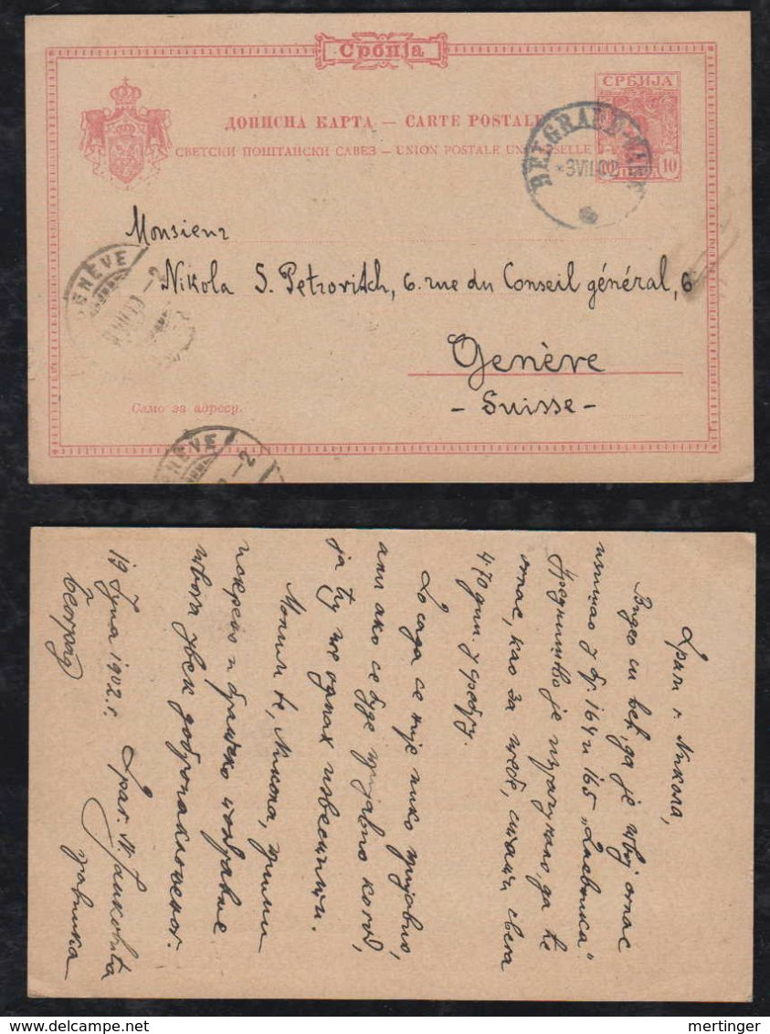 Serbia 1902 Postcard Stationery 10Pa Alexander To GENEVE Switzerland - Serbia