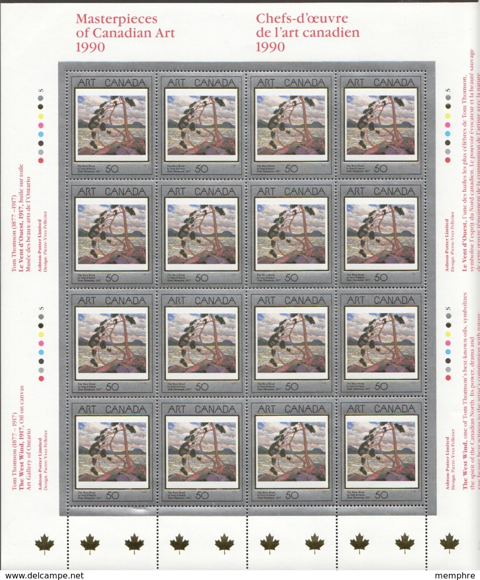 1990- Masterpieces Of Canadian Art  Tom Thompson «The West Wind» Sc 1271  MNH - Full Sheets & Multiples