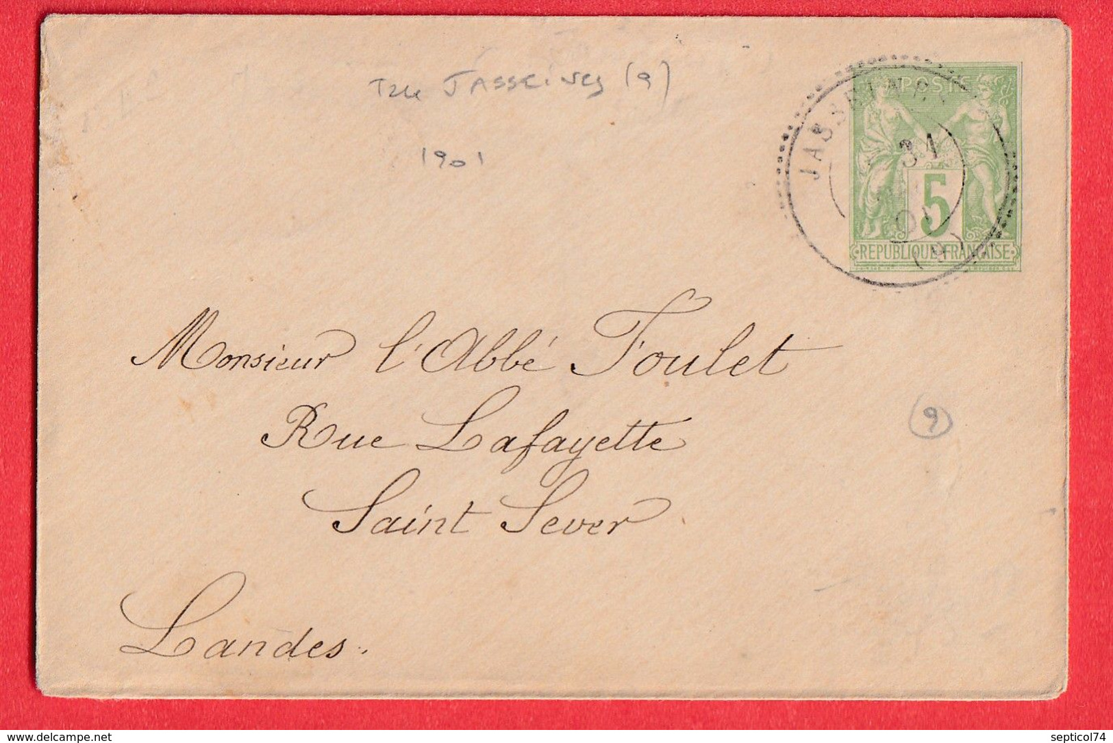 ENTIER SAGE 5C VERT CAD TYPE 24 JASSEINES AUBE ST SEVER LANDES INDICE 9 - 1877-1920: Semi Modern Period