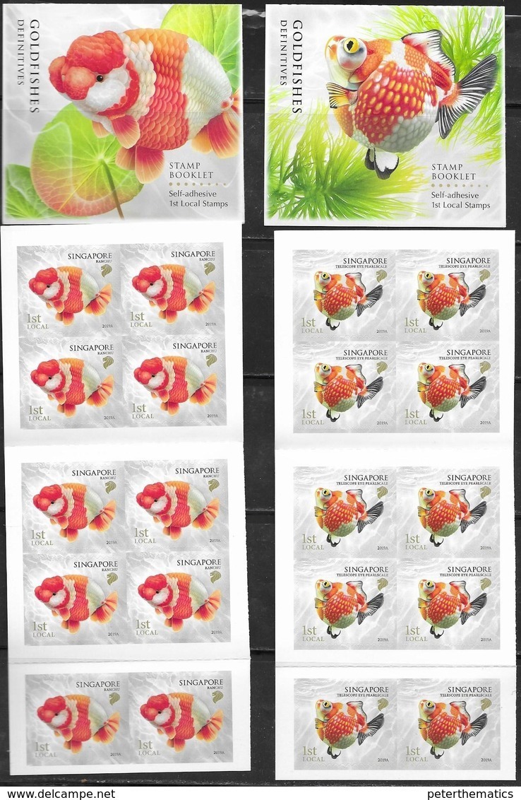 SINGAPORE, 2019, MNH, DEFINITIVES, FISH, GOLDFISH, 2 SELF ADHESIVE BOOKLETS OF 10v EACH - Fishes