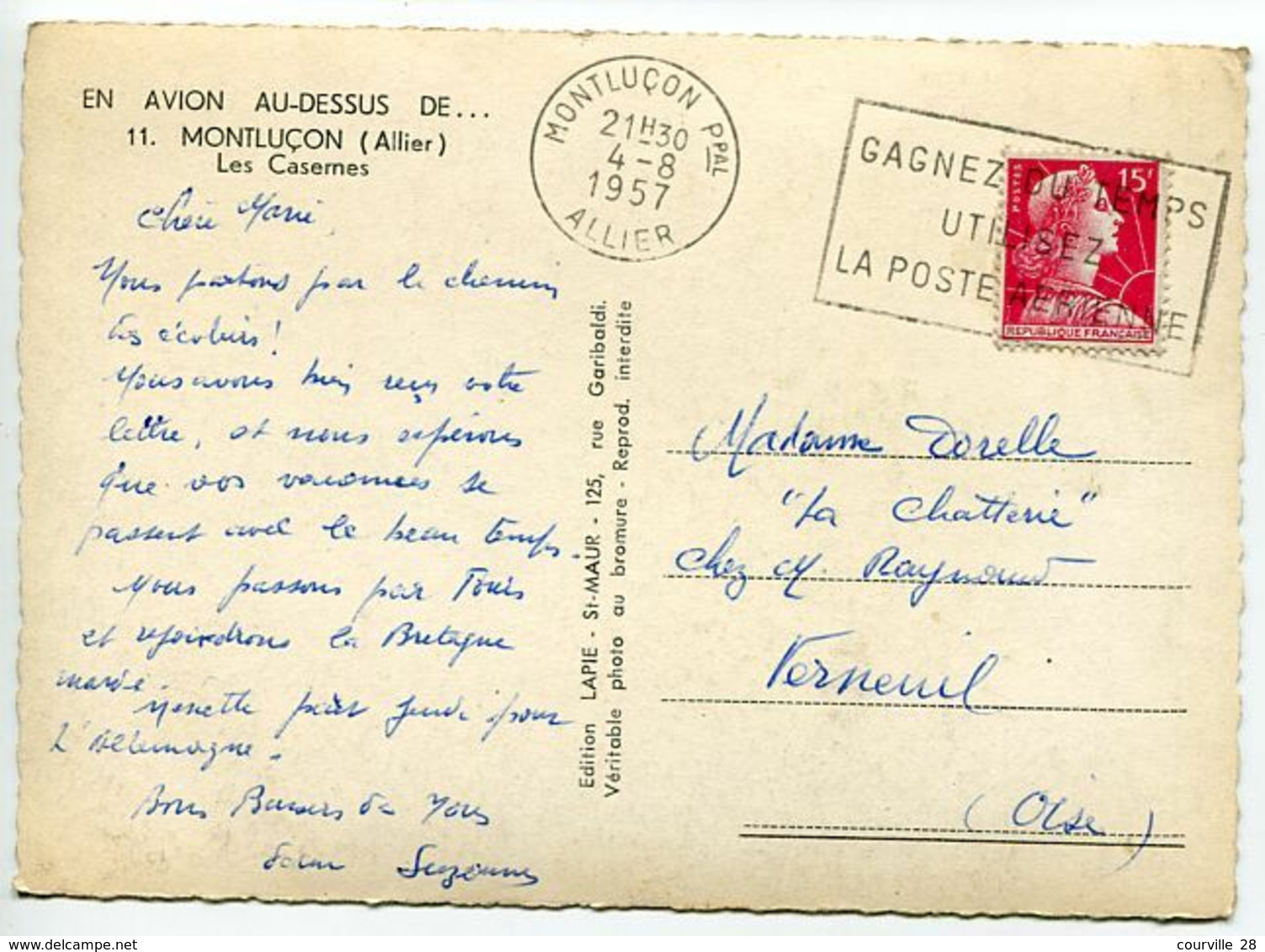 CPSM 10 X 15 Cm - Montluçon En Avion Au Dessus De ... Les Casernes - Voyagé 1957 - Montlucon