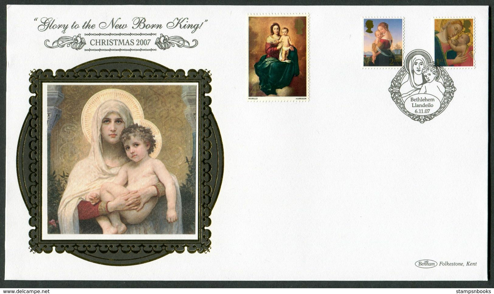 2007 GB Christmas First Day Cover. Madonna & Child, Bethlehem Benham FDC - 2001-2010 Em. Décimales