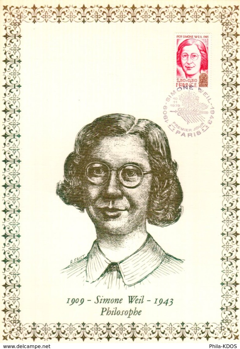 &#9989; SIMONE WEIL Sur Encart 1er Jour N°té / Soie Rare (333/550) De 1979. Edit° A.M.I.S  N° YT 2032A Parfait état. FDC - Famous Ladies