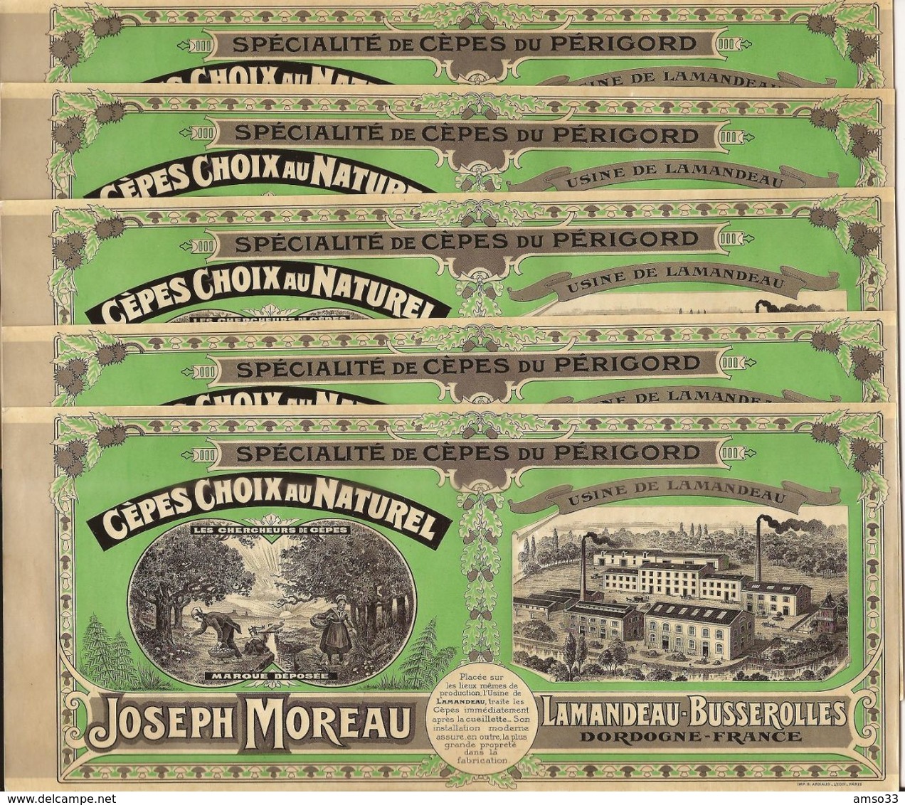 LOT 5 ETIQUETTES CHROMO CEPES JOSEPH MOREAU LAMANDEAU-BUSSEROLLES DORDOGNE - Publicidad