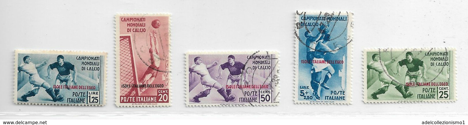 19412) ITALIA-EGEO-2º Campionato Mondiale Di Calcio - 15 Giugno 1934- 5 VALORI USATI - - Egée (Lipso)