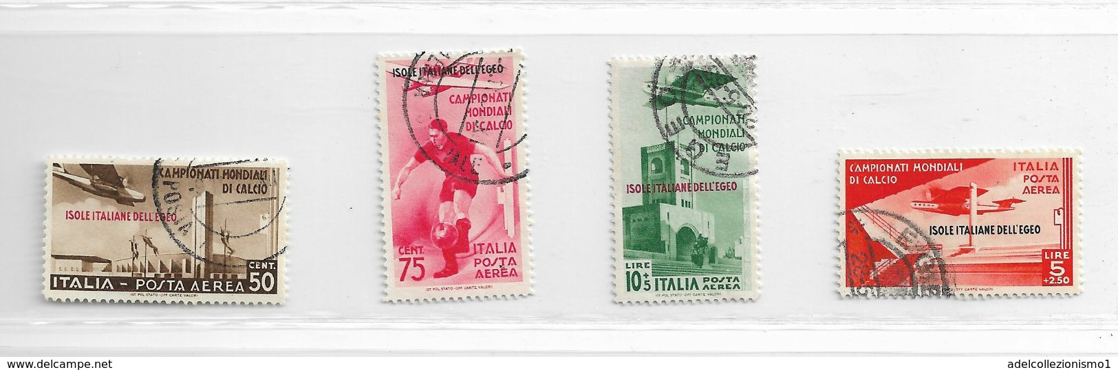 19413B) ITALIA-EGEO-2º Campionato Mondiale Di Calcio - POSTA AEREA - 15 Giugno 1934- 4 VALORI USATI - - Egeo (Lipso)