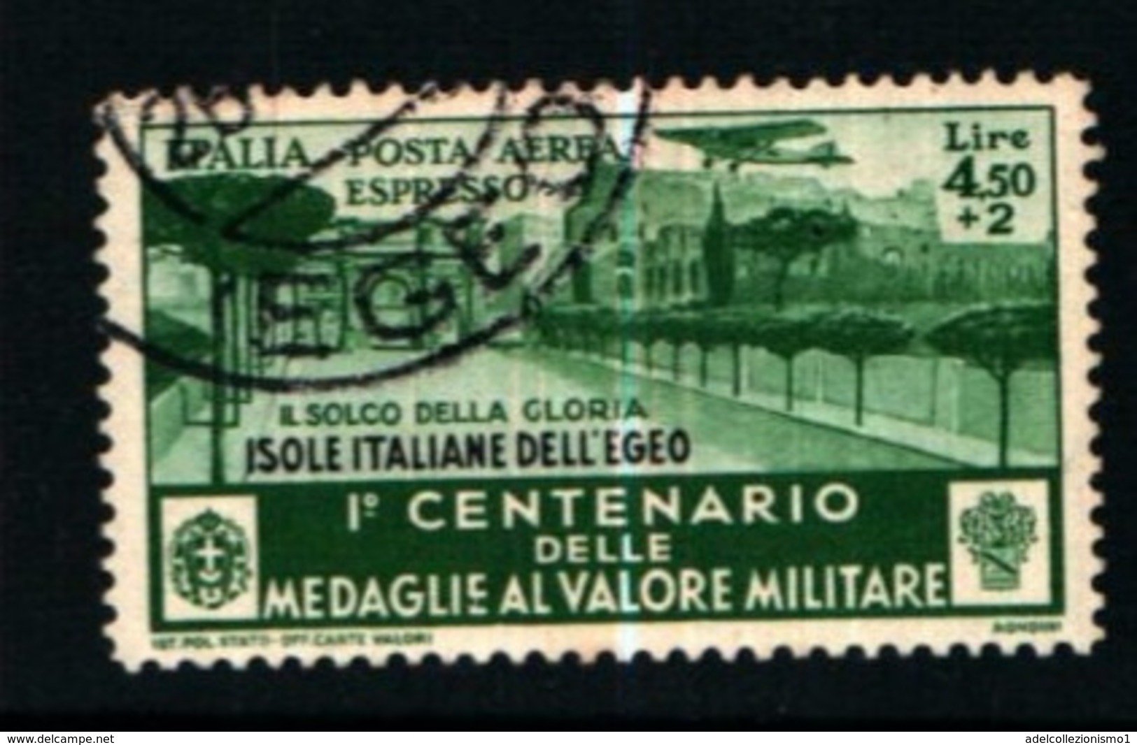 19414B) ITALIA-EGEO-Centenario Dell'istituzione Delle Medaglie Al Valor Militare - POSTA AEREA - Dicemb- 1 VALORE USATO - Aegean (Lipso)