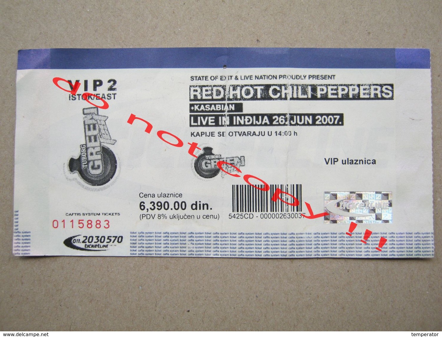 RED HOT CHILI PEPPERS / Live In Indjija, Serbia - VIP Ticket ! Used ... ( 2007 ) - Concert Tickets