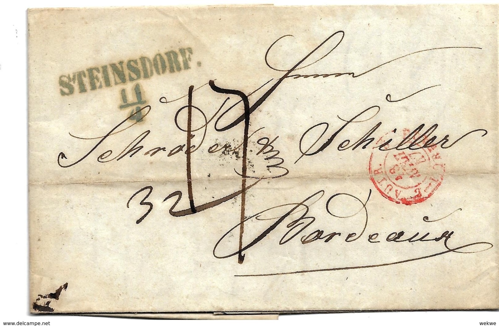 AV099 / ÖSTERREICH - Steinsdorf (Böhmen) 1847 Nach Bordeaux - ...-1850 Vorphilatelie