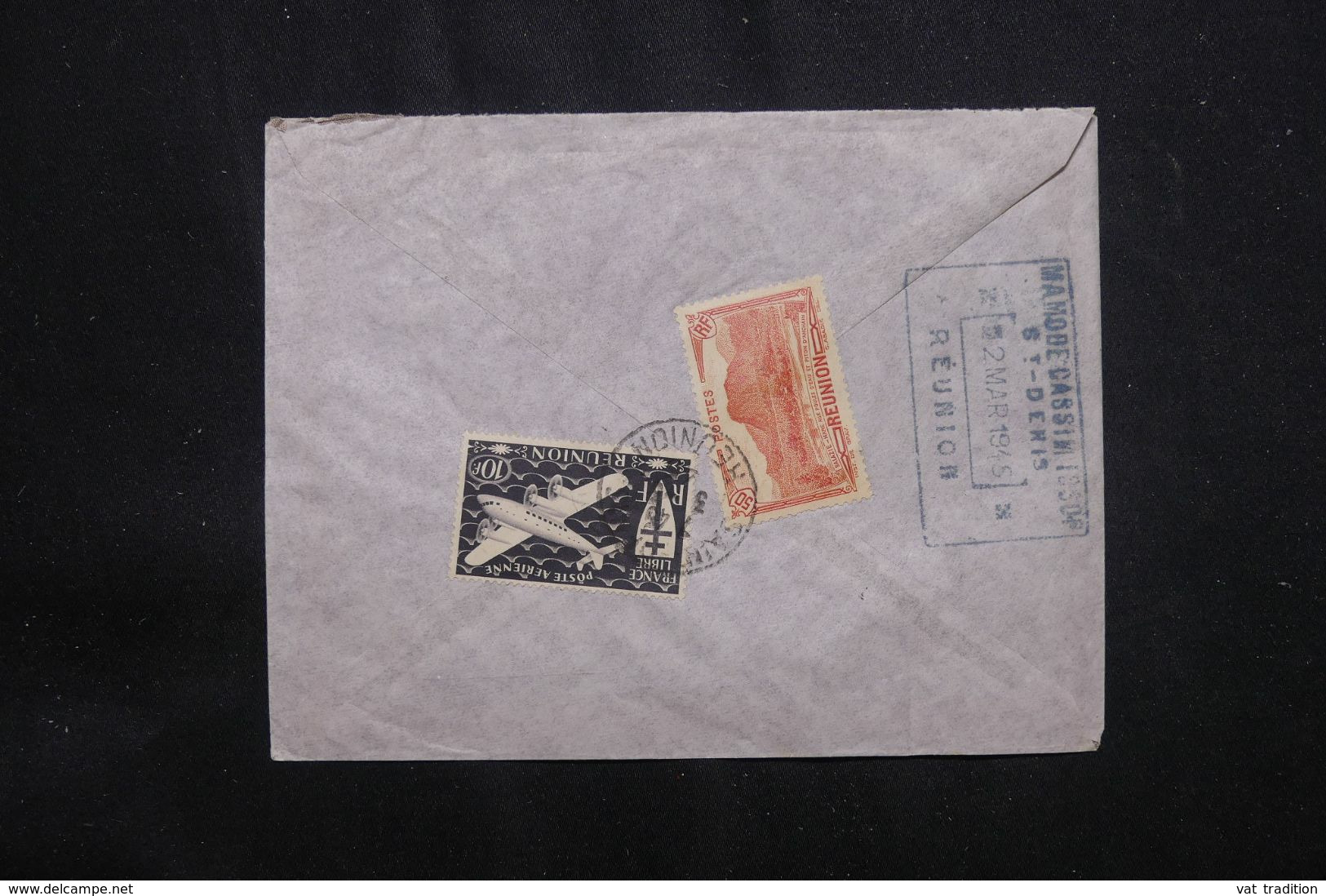 RÉUNION - Enveloppe De St Denis Pour La France En 1945 Avec Cachet De Contrôle, Affranchissement Au Verso - L 64790 - Covers & Documents