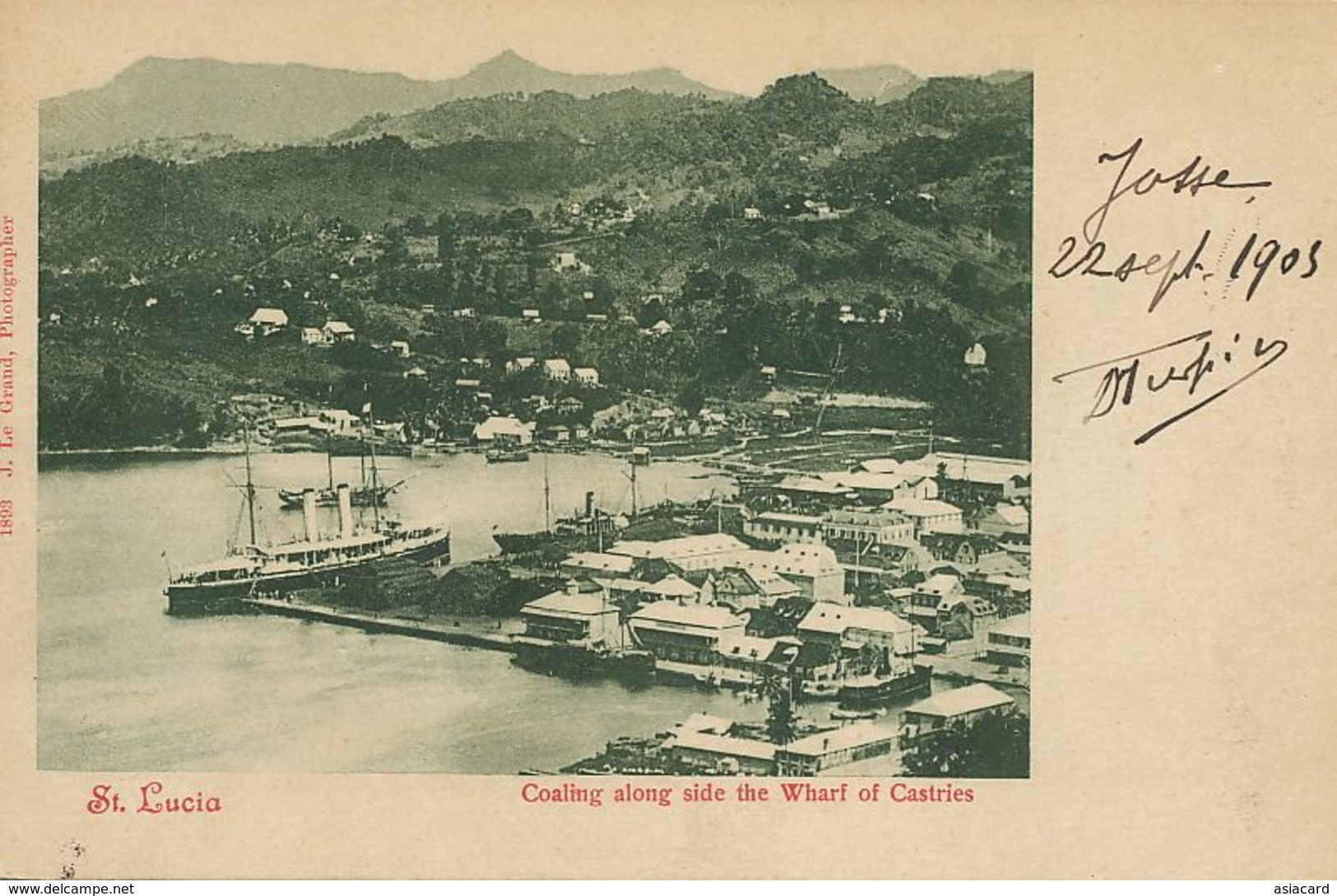 St Lucia . Castries  Pionneer Card Undivided Back.  Edit J. Le Grand . Coaling Along The Wharf - St. Lucia