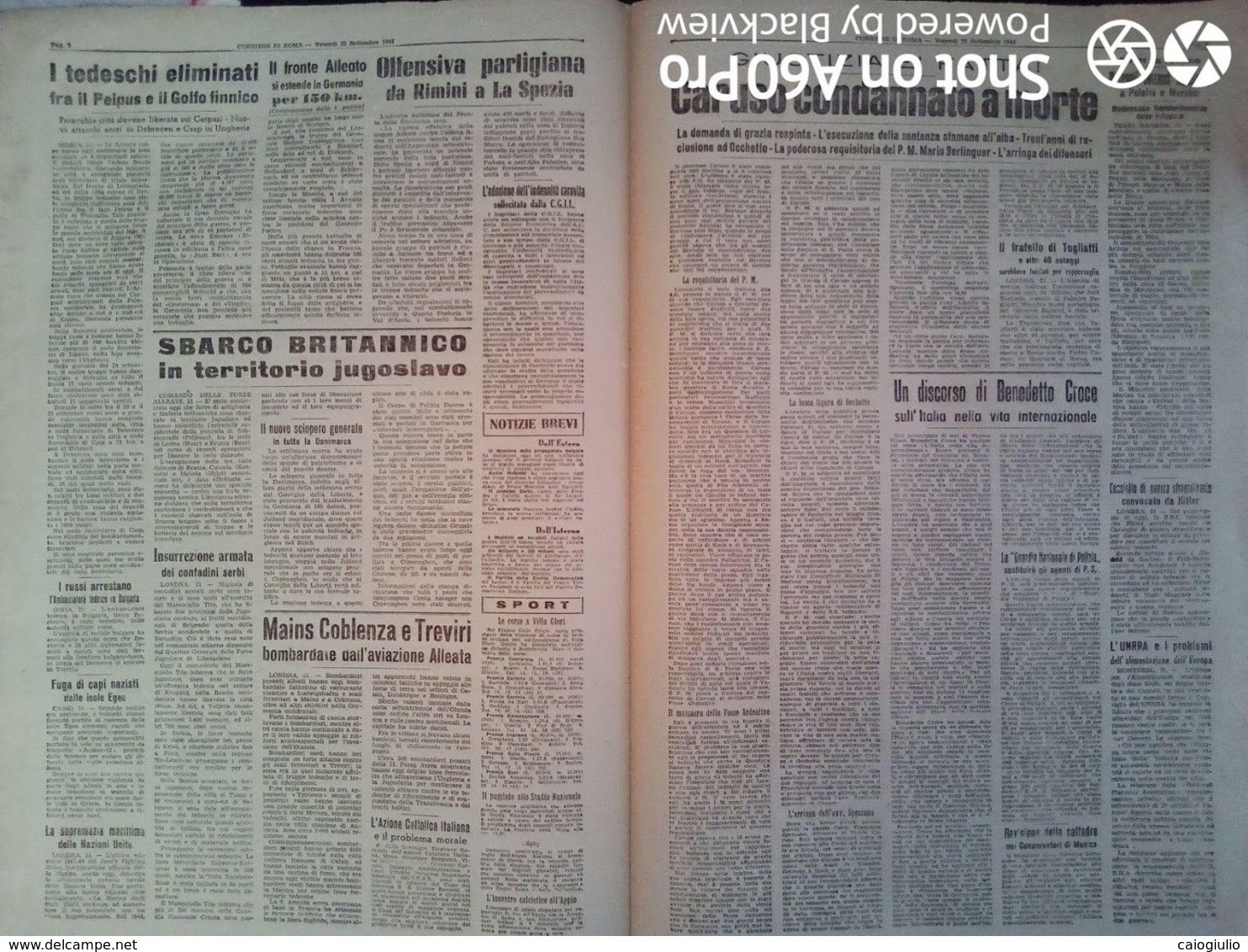 FASCISMO - CORRIERE DI ROMA N° 109 -  22 SETTEMBRE 1944 - IL QUESTORE PIETRO CARUSO CONDANNATO A MORTE - War 1939-45