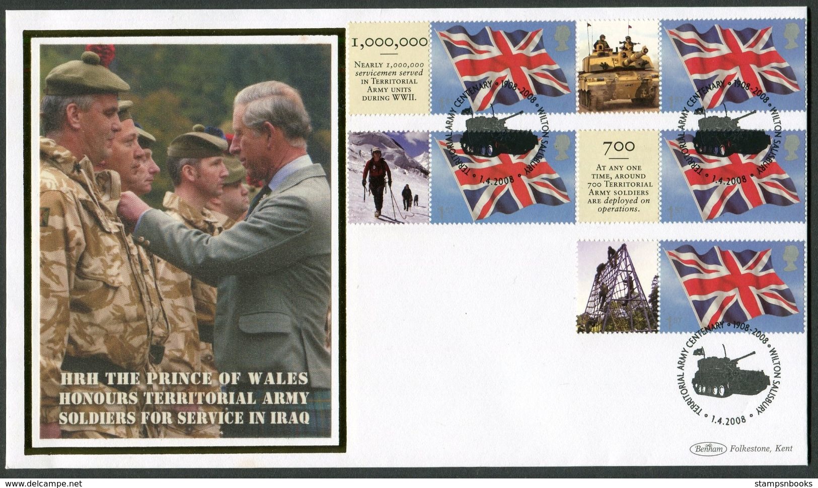 2008 GB Territorial Army Smilers Benham Covers (2). Wilton Salisbury, Whitehall London. - Smilers Sheets