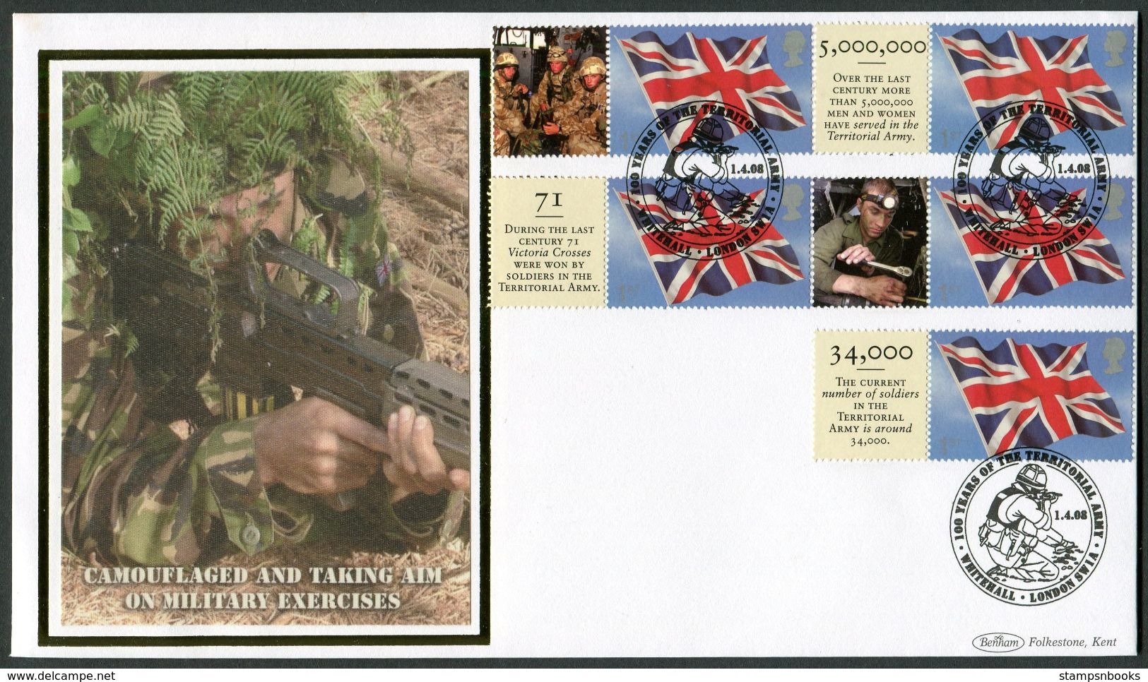 2008 GB Territorial Army Smilers Benham Covers (2). Wilton Salisbury, Whitehall London. - Francobolli Personalizzati