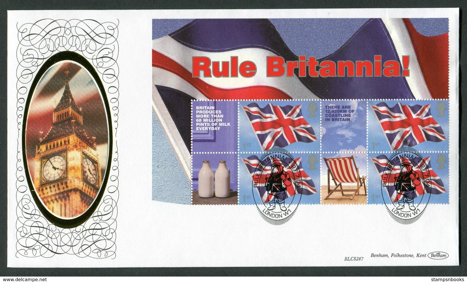 2004 GB Rule Britannia Smilers Benham Cover. "Big Ben" London, Bulldog. - Francobolli Personalizzati