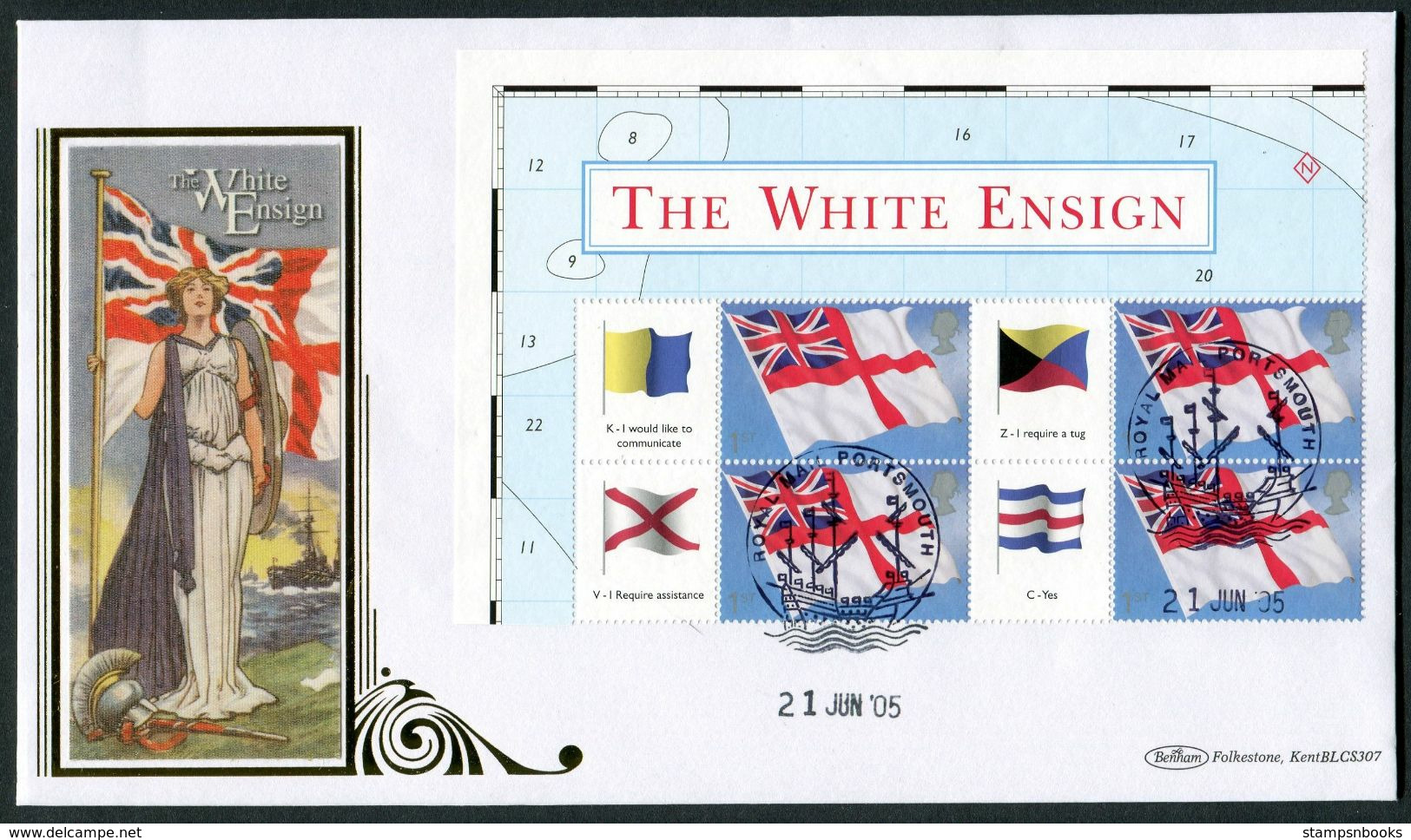 2005 GB "The White Ensign" Smilers Benham Cover. Britannia Portsmouth Navy. BLCS 307 - Francobolli Personalizzati