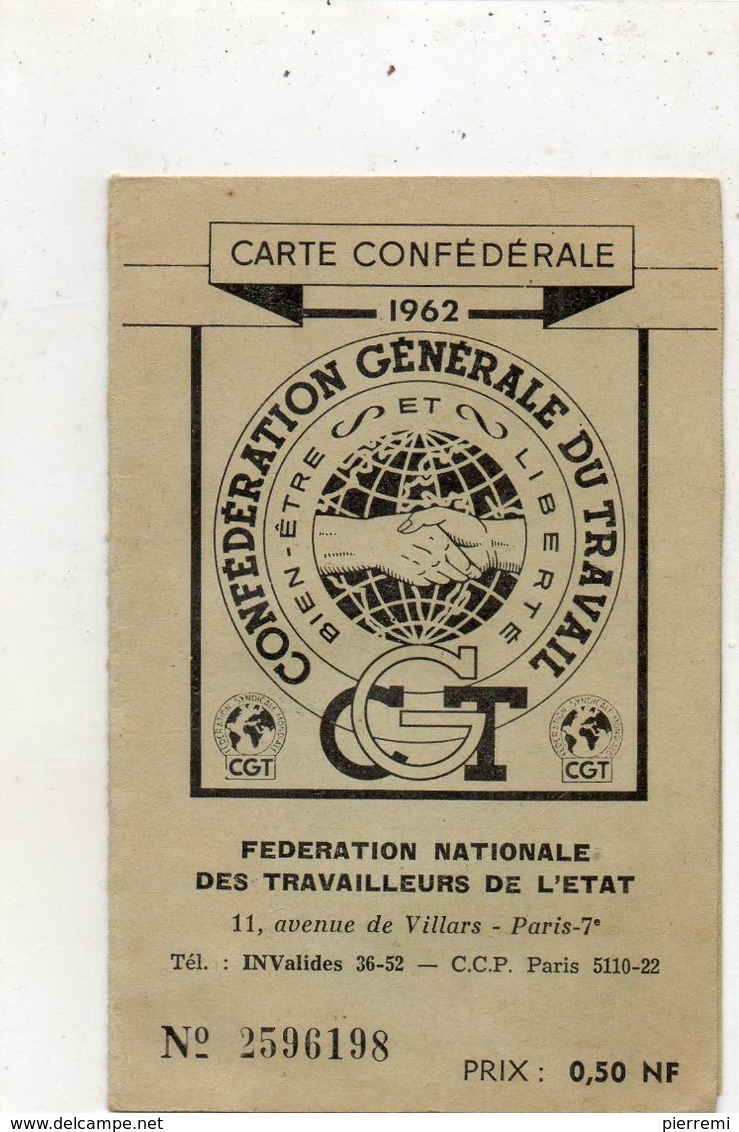 C.G.T........carte Confederale  1962     Syndicat Unique Aviation Etat  Toulouse - Labor Unions