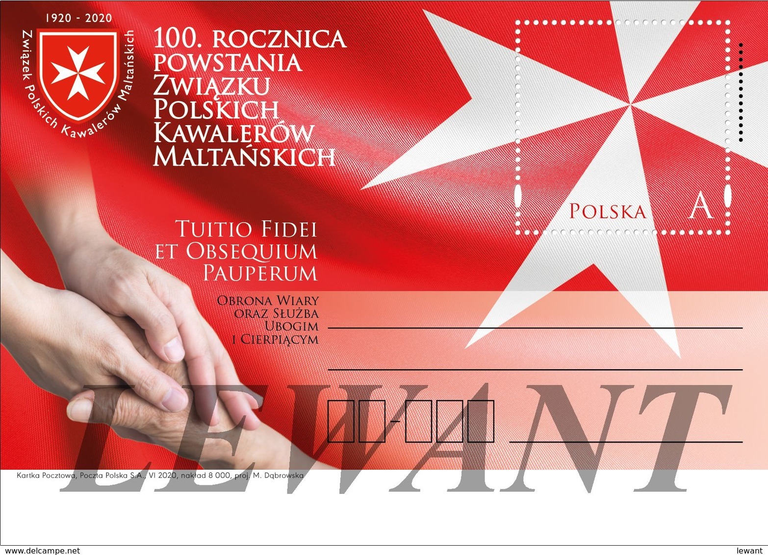 POLAND Postcard 2020.06.05. Cp 1892 100th Anniversary Of The Association Of Polish Knights Of Malta - Postwaardestukken